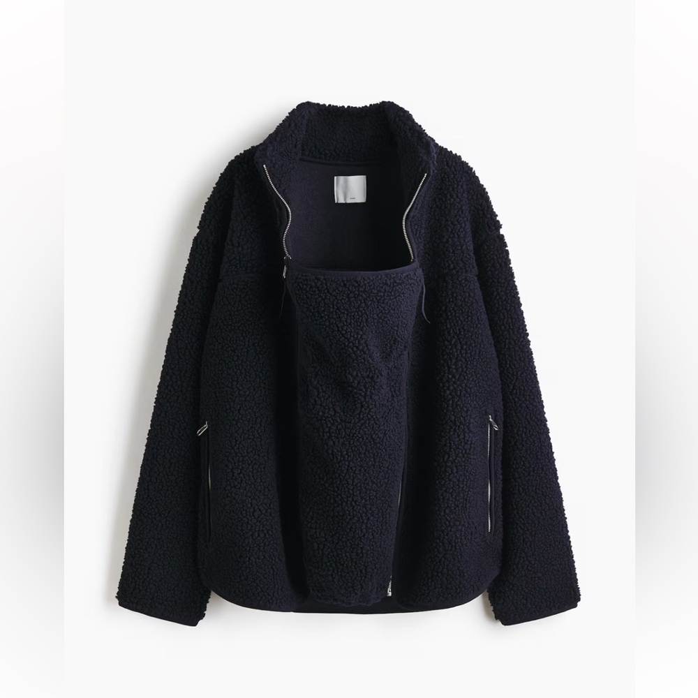 NWT H&M Babywearing before and after Sherpa Teddy Jacket Large Navy Blue